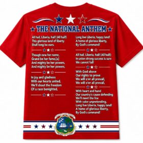 Liberia National Anthem Red T-Shirt – Full Anthem Lyrics Patriotic Graphic Tee with National Crest