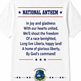 Liberia National Anthem Verse 1 White T-Shirt – Patriotic Graphic Tee with Inspirational Lyrics